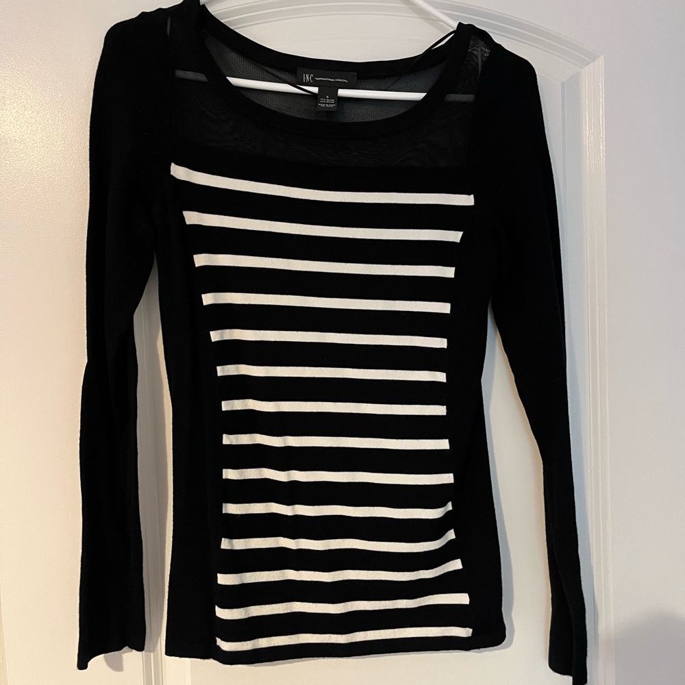 INC International Concepts Black and White Striped Blouse